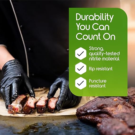 Inspire Black Nitrile Gloves HEAVY DUTY 6 Mil Nitrile Chemical Resistant Medical Cooking Cleaning Disposable Black Gloves