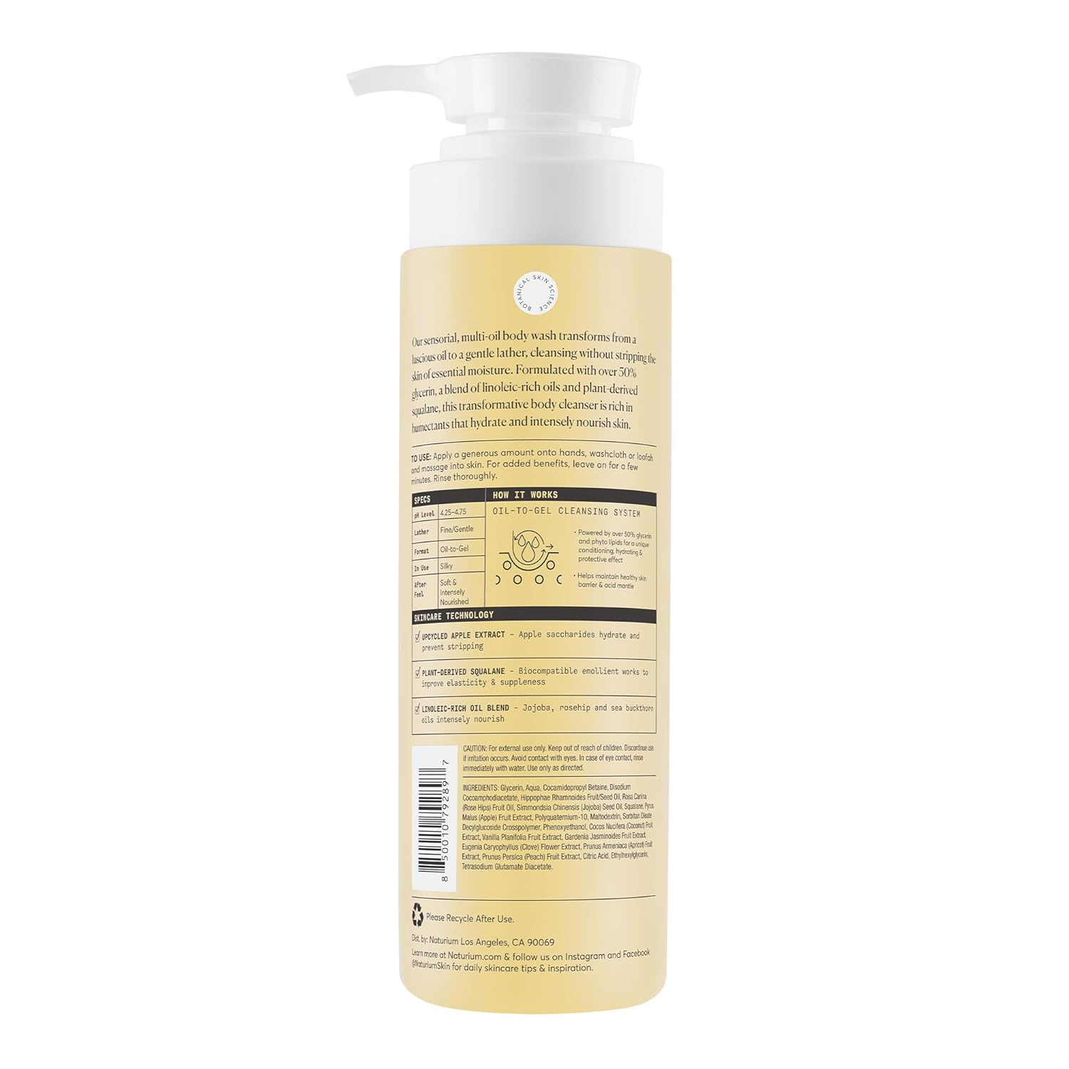 Naturium The Glow Getter Multi-Oil Hydrating Body Wash, Gentle Cleanser, 16.9