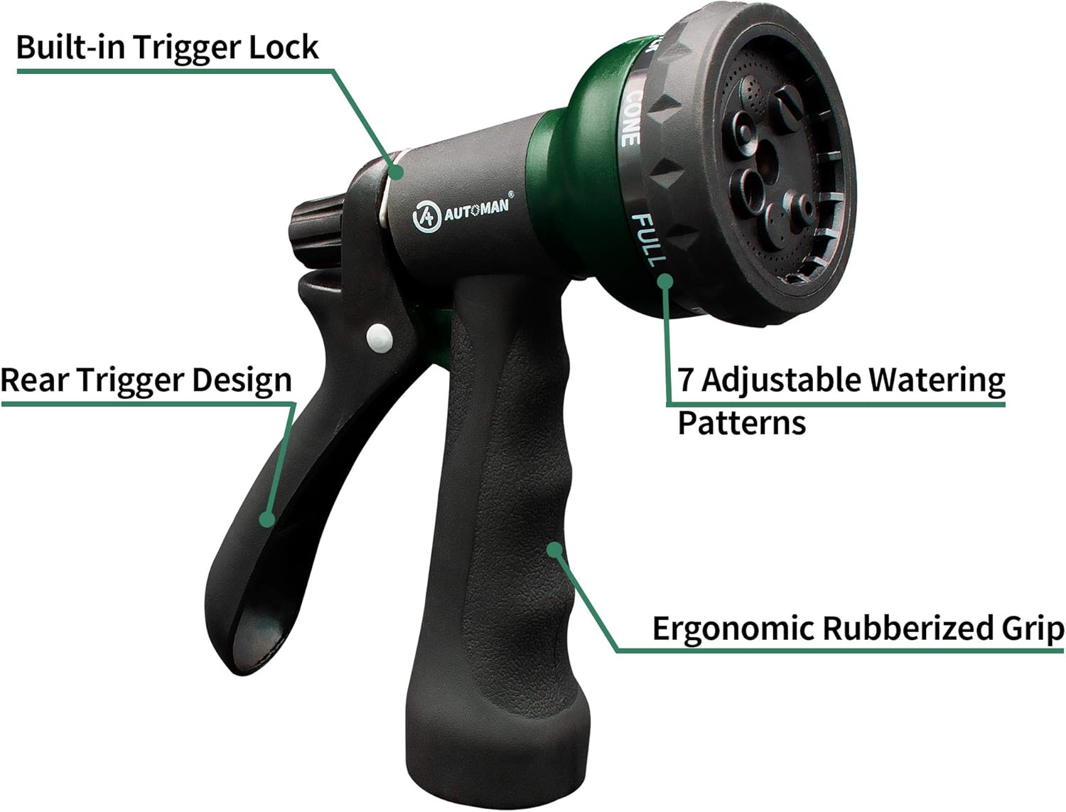 AUTOMAN-Garden-Hose-Nozzle, ABS Water Spray Nozzle with 7 Adjustable Watering
