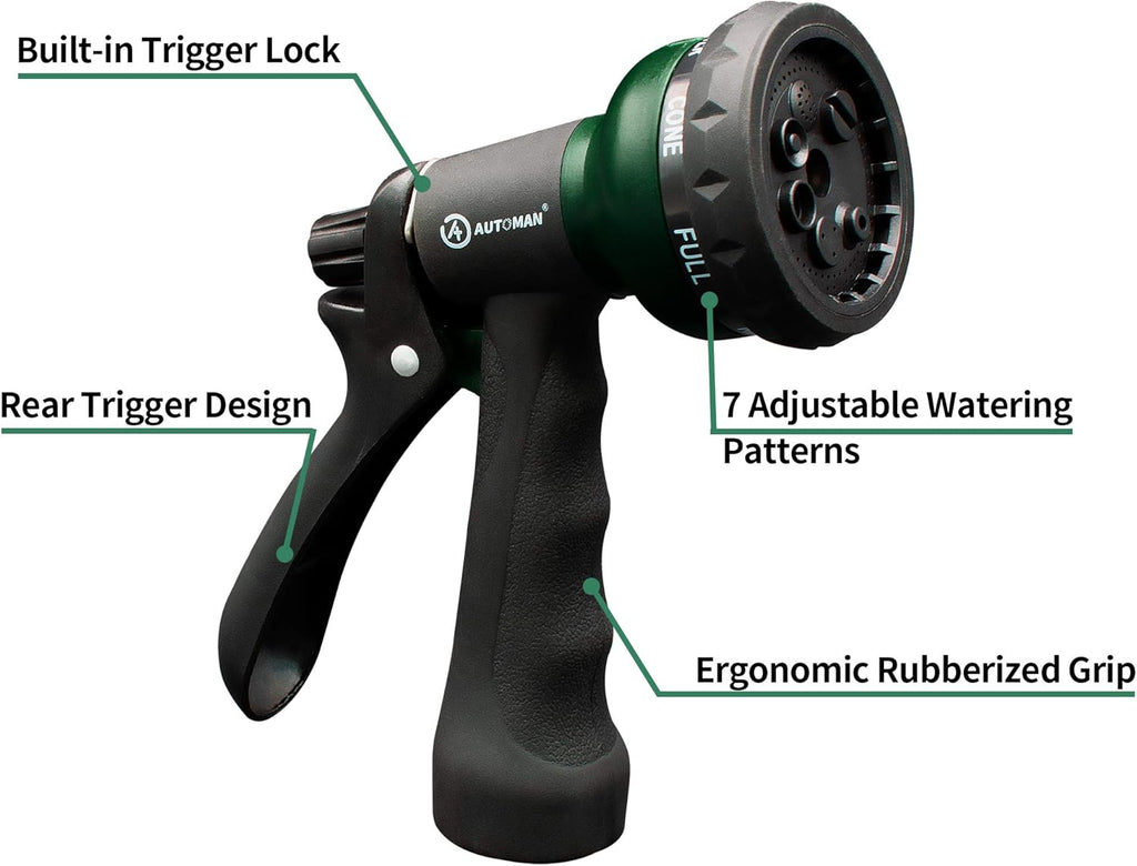 AUTOMAN-Garden-Hose-Nozzle, ABS Water Spray Nozzle with 7 Adjustable Watering