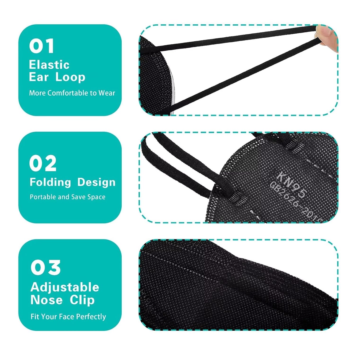 LEMENT 50pcs KN95 Face Mask Black 5 Layer Cup Dust Safety Masks Filter Efficiency‰ä´95% Breathable Elastic Ear Loops Black Masks