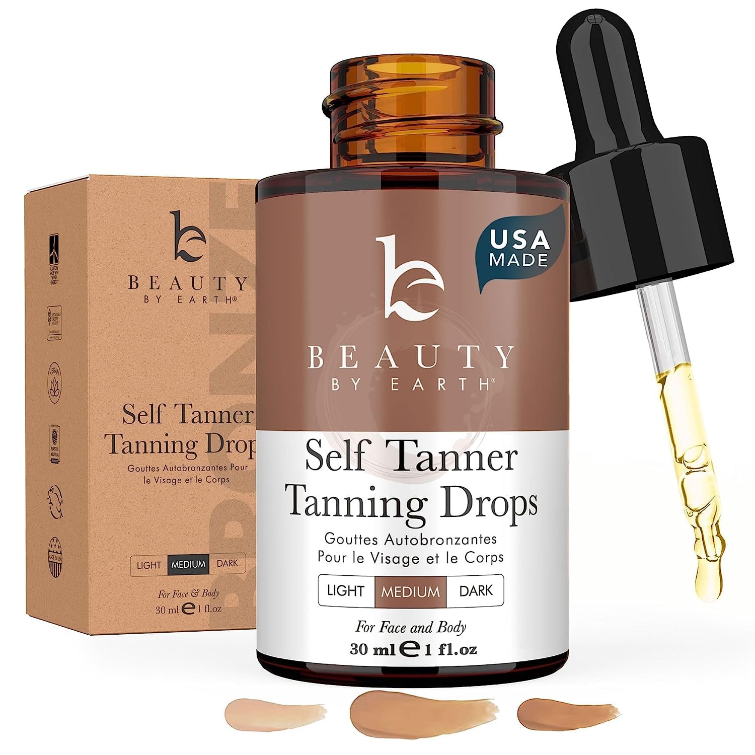 Self Tanning Drops - USA Made with Natural & Organic Ingredients, Medium Face