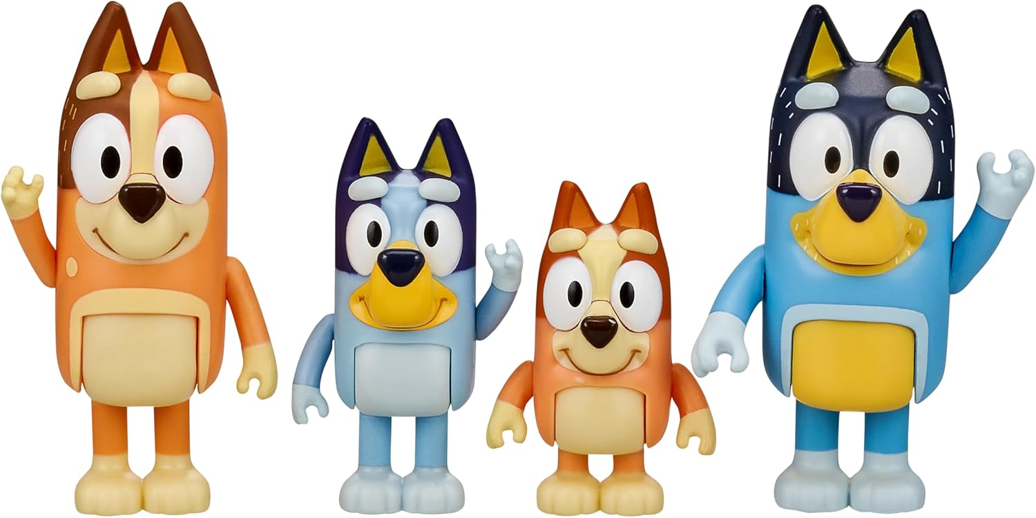 Bluey Family Figure Pack of 4, Robust Poseable Character Toys with Bingo
