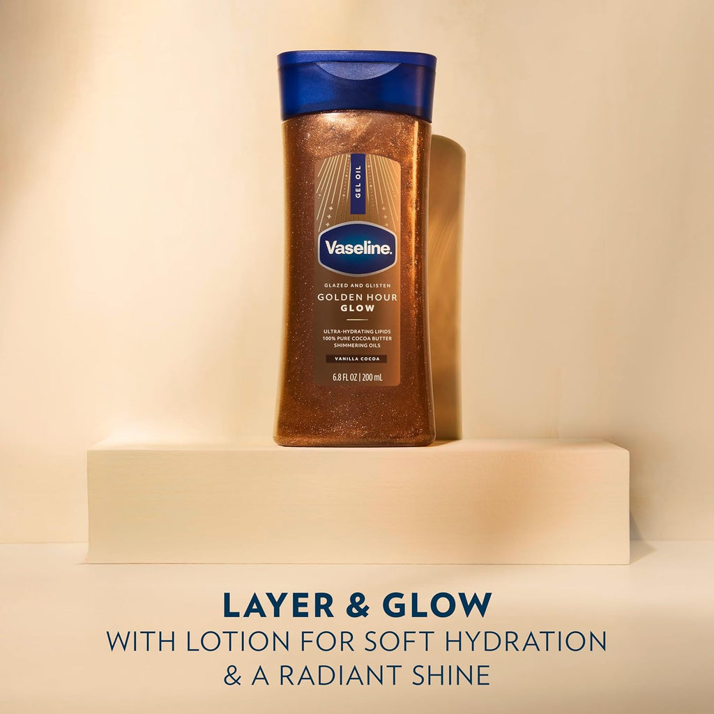 Vaseline Glazed and Glisten Golden Hour Body Gel Oil Glow Vanilla Cocoa