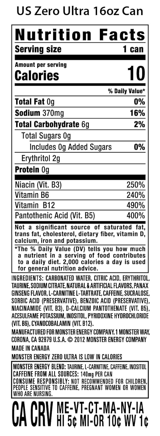 Monster Energy Zero Ultra, Sugar Free Energy Drink, 16 Ounce