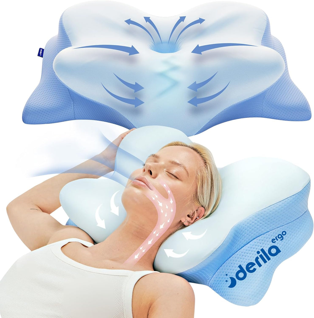 Derila Ergo Cervical Neck Pillow for Sleeping Pillow Contour Memory Foam Pillows for Back, Side Sleeper Pillows 21.25 x 14.17 x 4.72 inches