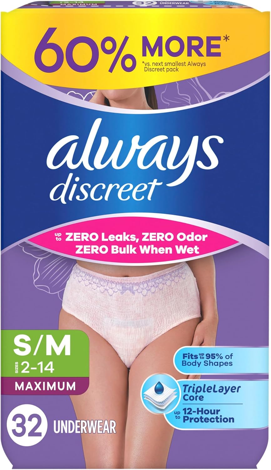 Always Discreet Adult Diapers for Women, Incontinence Underwear, Postpartum