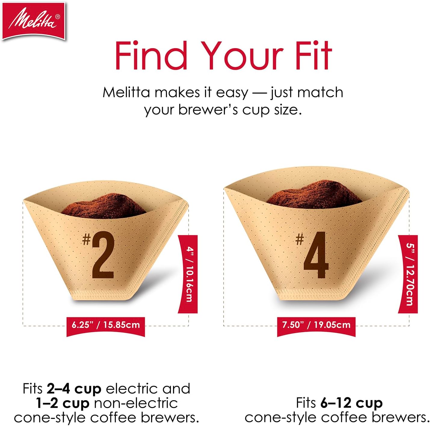 Melitta #4 Cone Coffee Filters, Natural Brown, 100 Count (Pack Of 3), 300