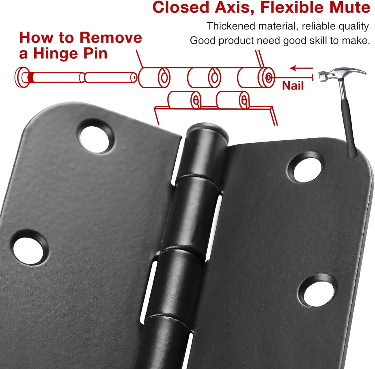 30 Pack Rounded Matte Black Door Hinges 3.5 Inch 5/8" Radius Interior 3 1/2" Flat Iron Bifold Residential Standard Bedroom Indoor for Doors 3 å?"Hardware Control H
