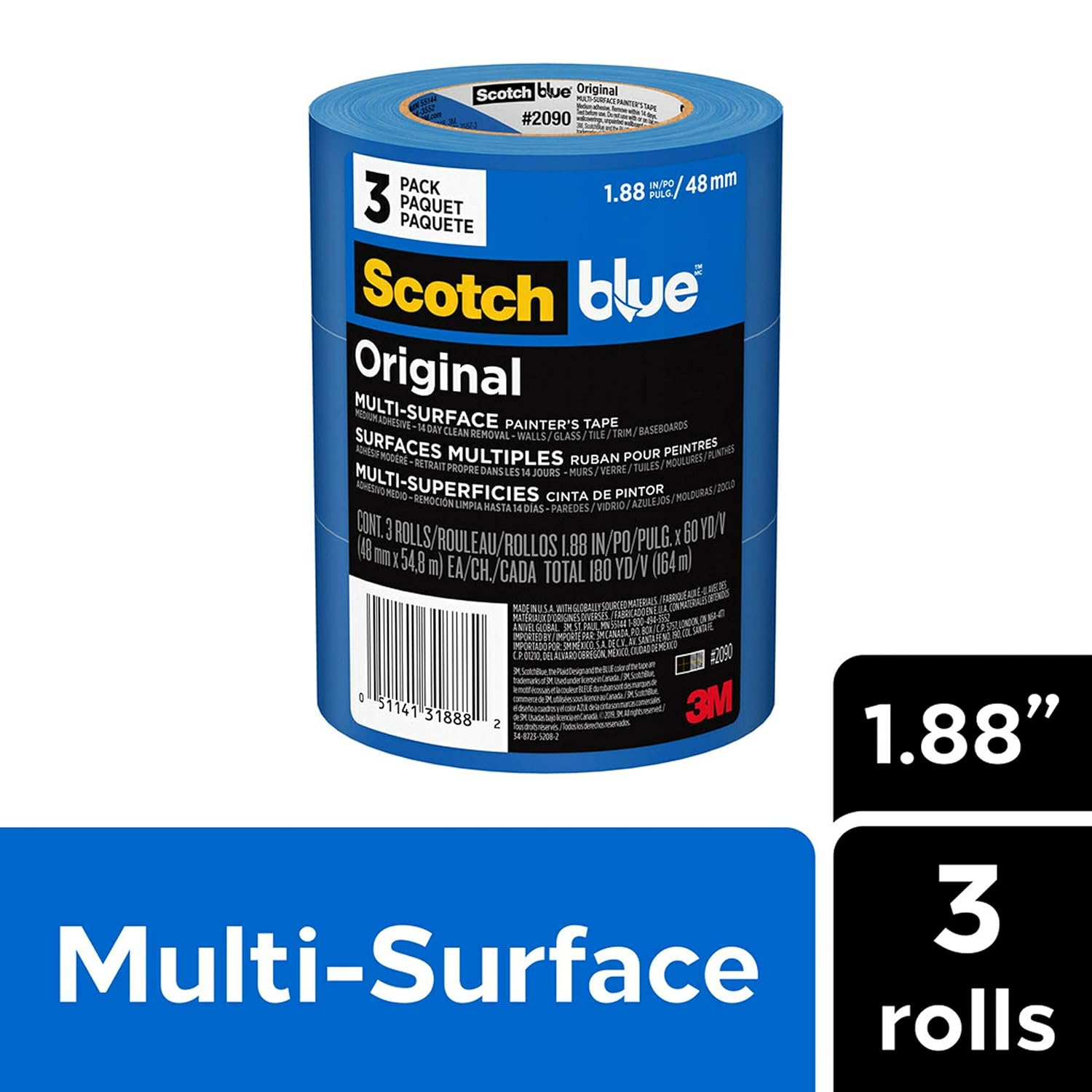 ScotchBlue Original Multi-Surface Painters Tape, 2 Inch Wide (1.88 in. x 60