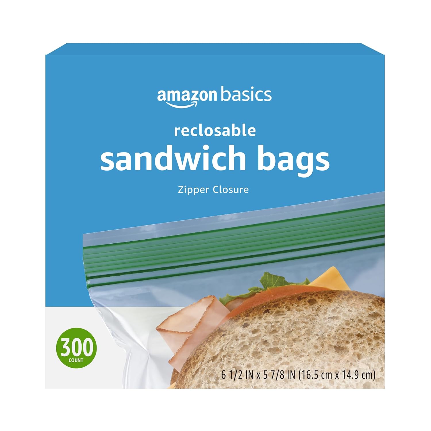Basics Resealable Double Zipper Sandwich Storage Bags for Food Storage, 300