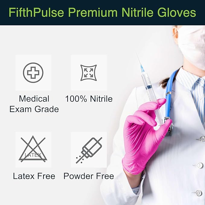FifthPulse Fuchsia Hot Pink Nitrile Disposable Gloves - 3 Mil Nitrile