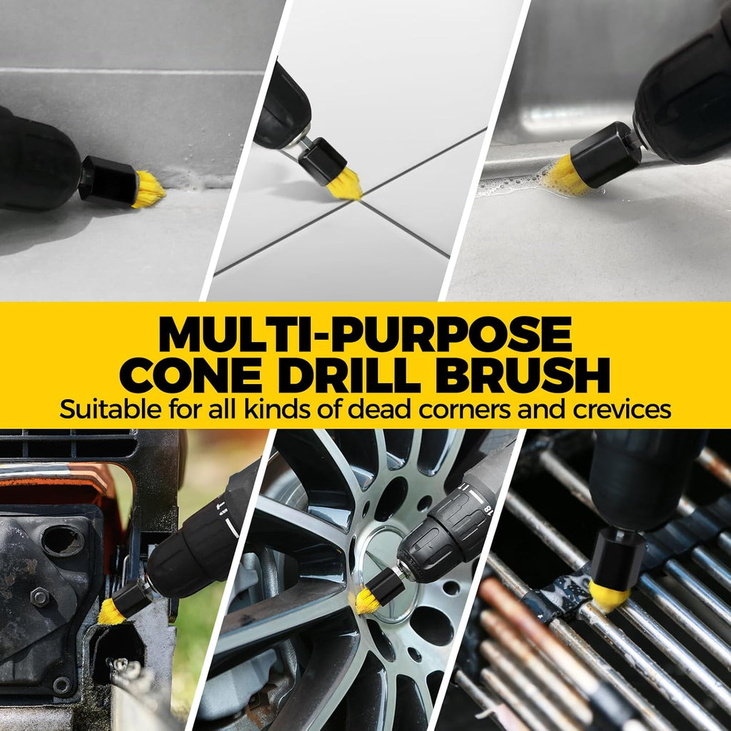 Holikme 6Pack Drill Brush Power Scrubber Cleaning Brush Extended Long Attachment Set All Purpose Drill Scrub Brushes Kit for Grout, Floor, Tub, Bathroom and Kitchen Surface,Scratch Brushes•?öYellow•?ä