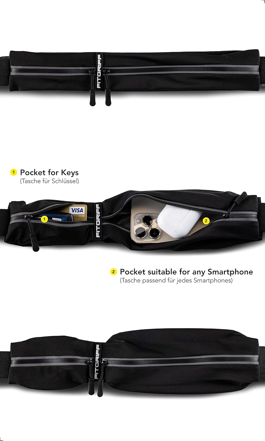 Fitgriffå¨ Running Belt for Men & Women - Secure Jogging Pouch for Phone, Keys & Essentials - For All Cell Phones