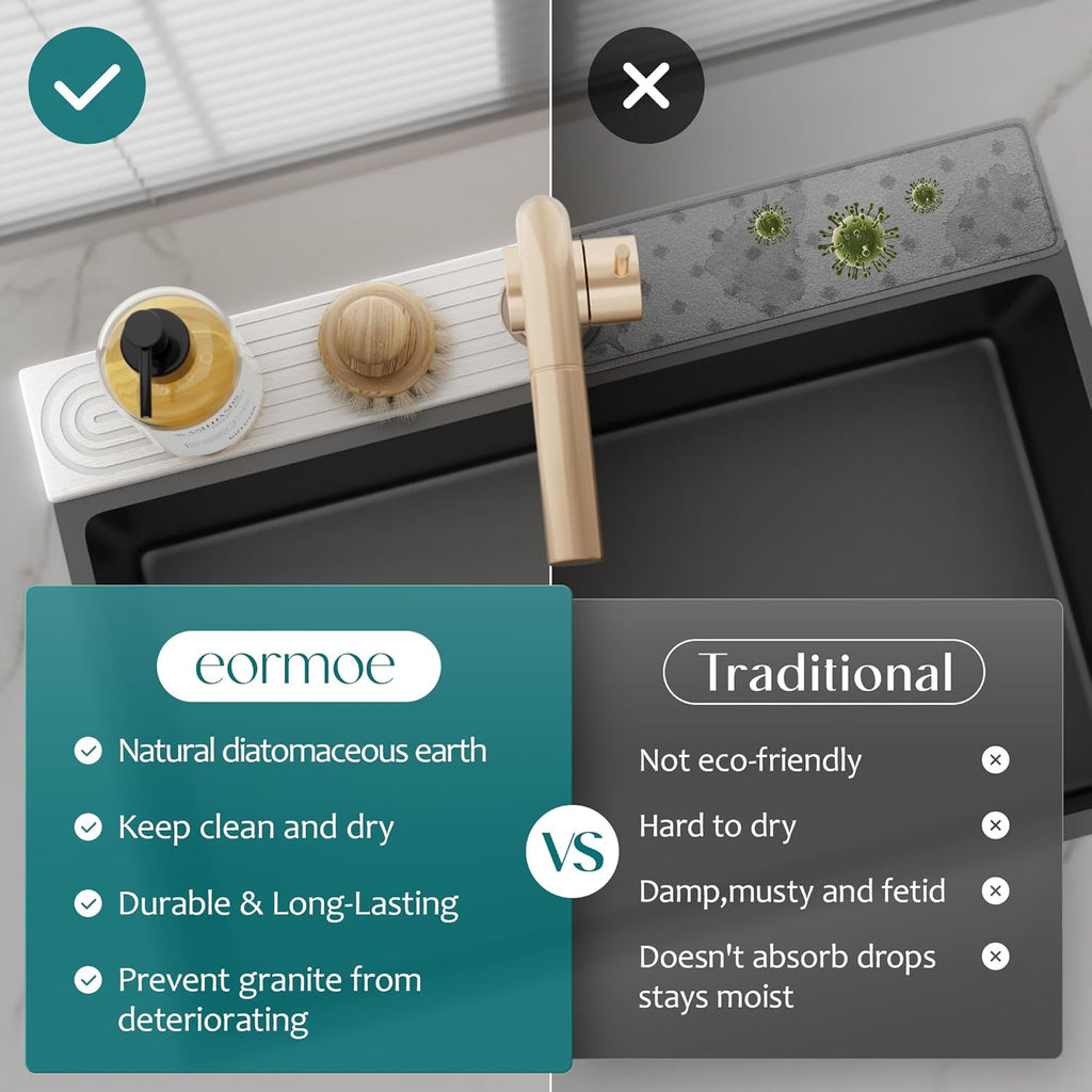 Eormoe Faucet Mat for Kitchen Sink ‰ÛÒ Diatomite Stone Drying Mat & Sink