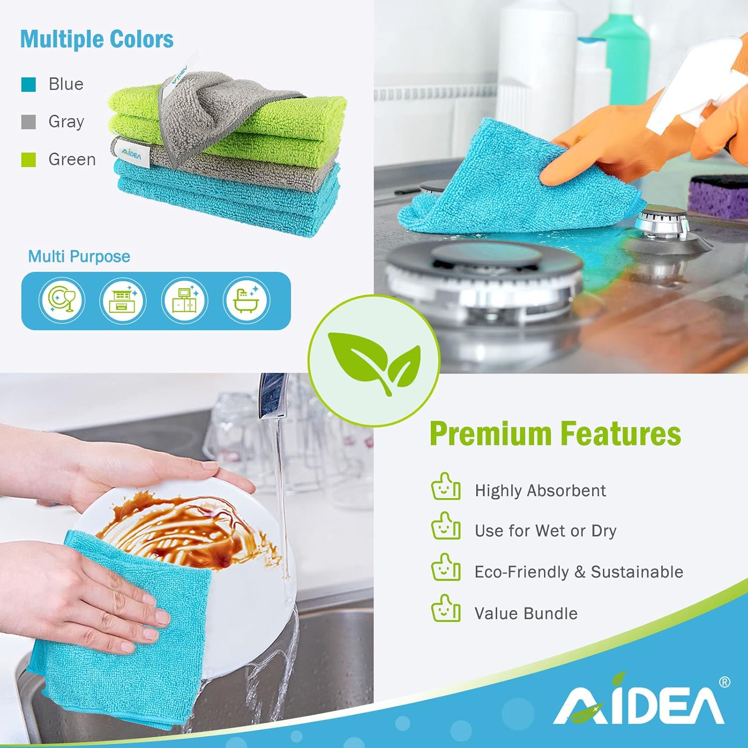AIDEA Microfiber Cleaning Cloth-50PK, Soft Microfiber Towels for Cars