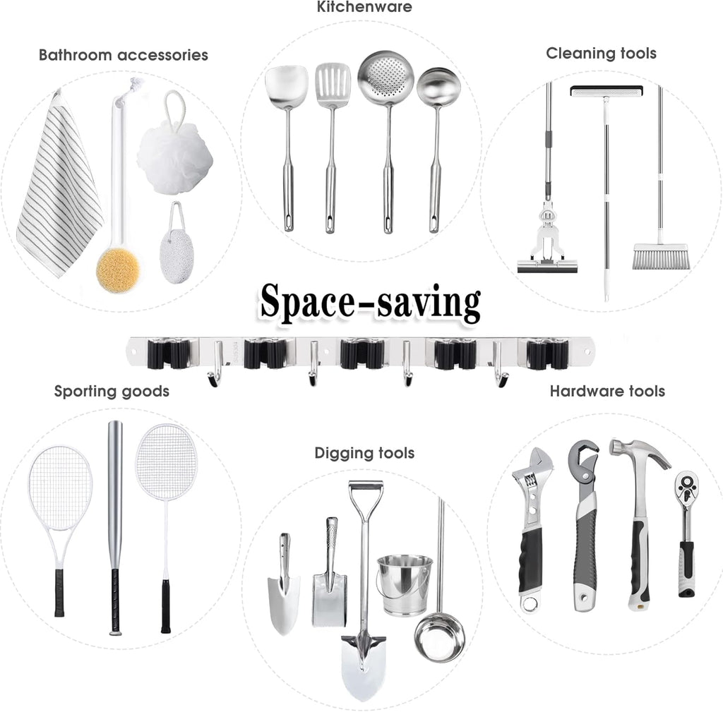 AceMining 5 Racks and 4 Hooks Mop and Broom Holder Wall Mount, Broom