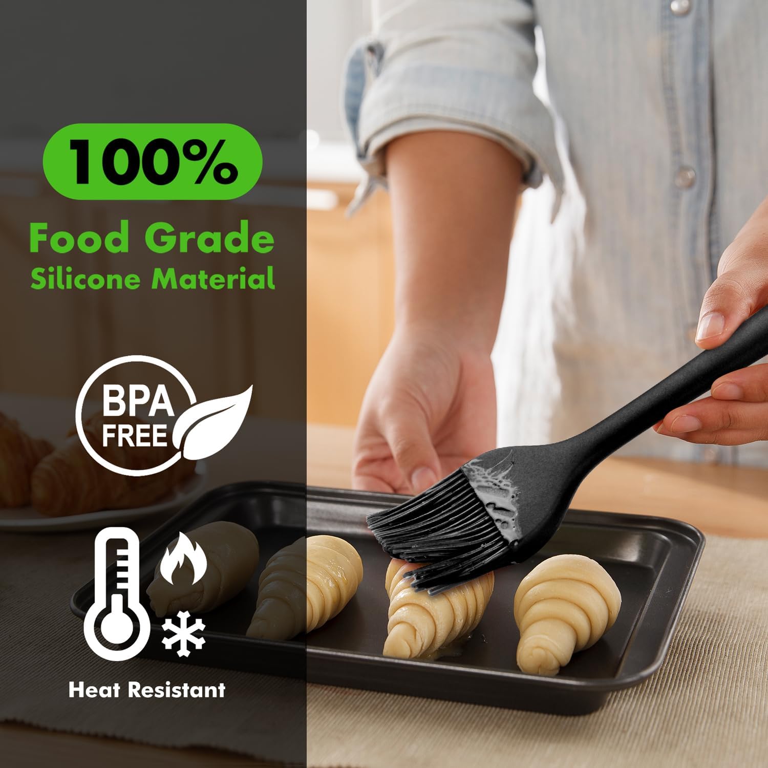 HOTEC 600‰ãä Heat Resistasnt Basting Brushes, BPA Free Silicone Pastry Brush, Spread Oil Butter Sauce Marinades for BBQ Grill Barbecue Baking Kitchen Cooking Dishwasher Safe (Black 2)