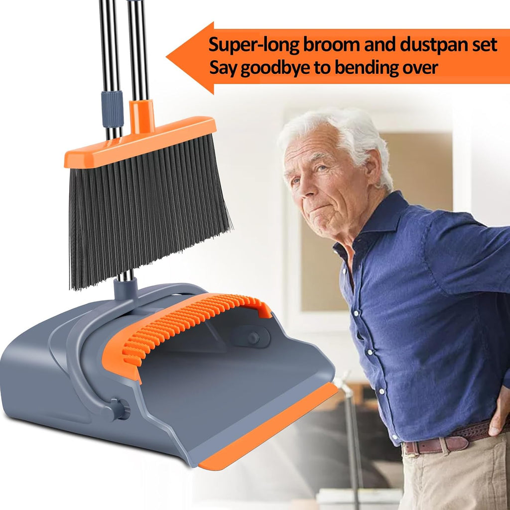 kelamayi Upgrade Broom and Dustpan Set, Self-Cleaning with Dustpan Teeth