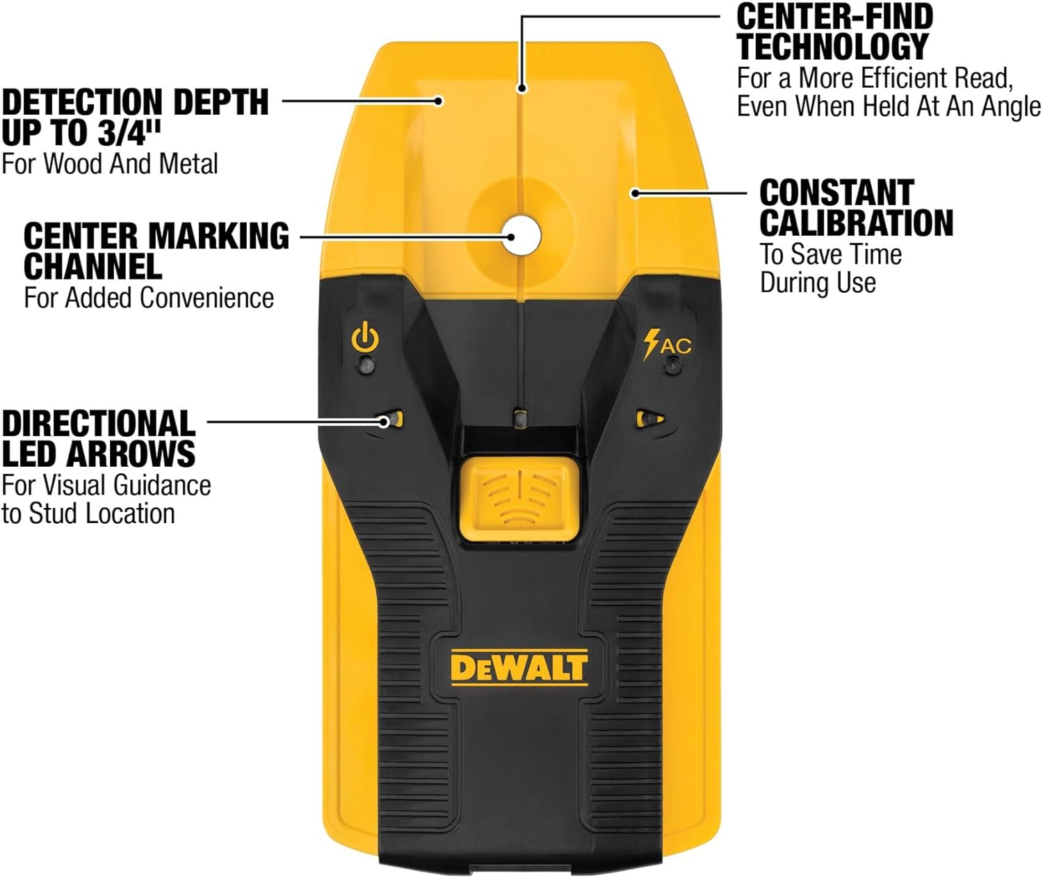 DEWALT Stud Finder, 3/4‰۝, Locate Framing Studs Efficiently with LED Arrows, Ideal for Wood and Metal, AAA Batteries Included (DW0100)
