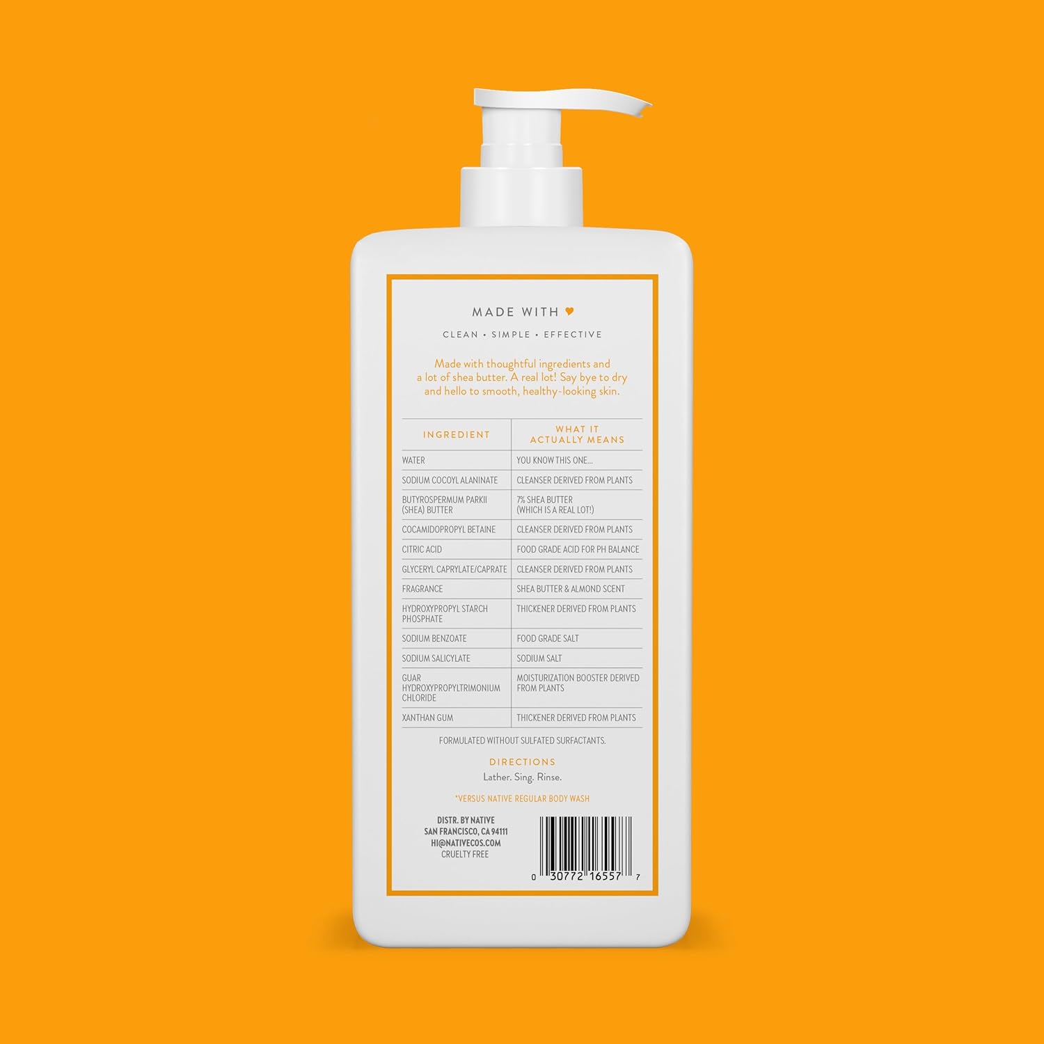 Native Moisturizing Body Wash Contains Naturally Derived Ingredients
