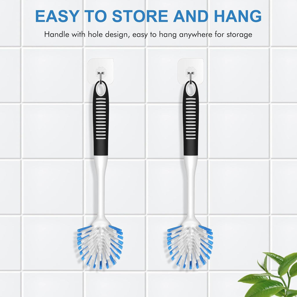 SetSail Dish Brush with Handle, 2 Pack Stiff Bristles Dish Scrubber with