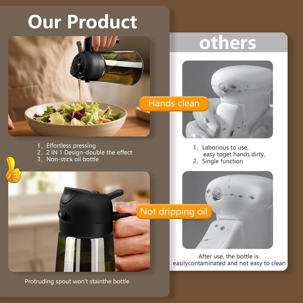 Olive Oil Sprayer for Cooking, 16oz/470ml Glass Light-Proof Oil Pourer for