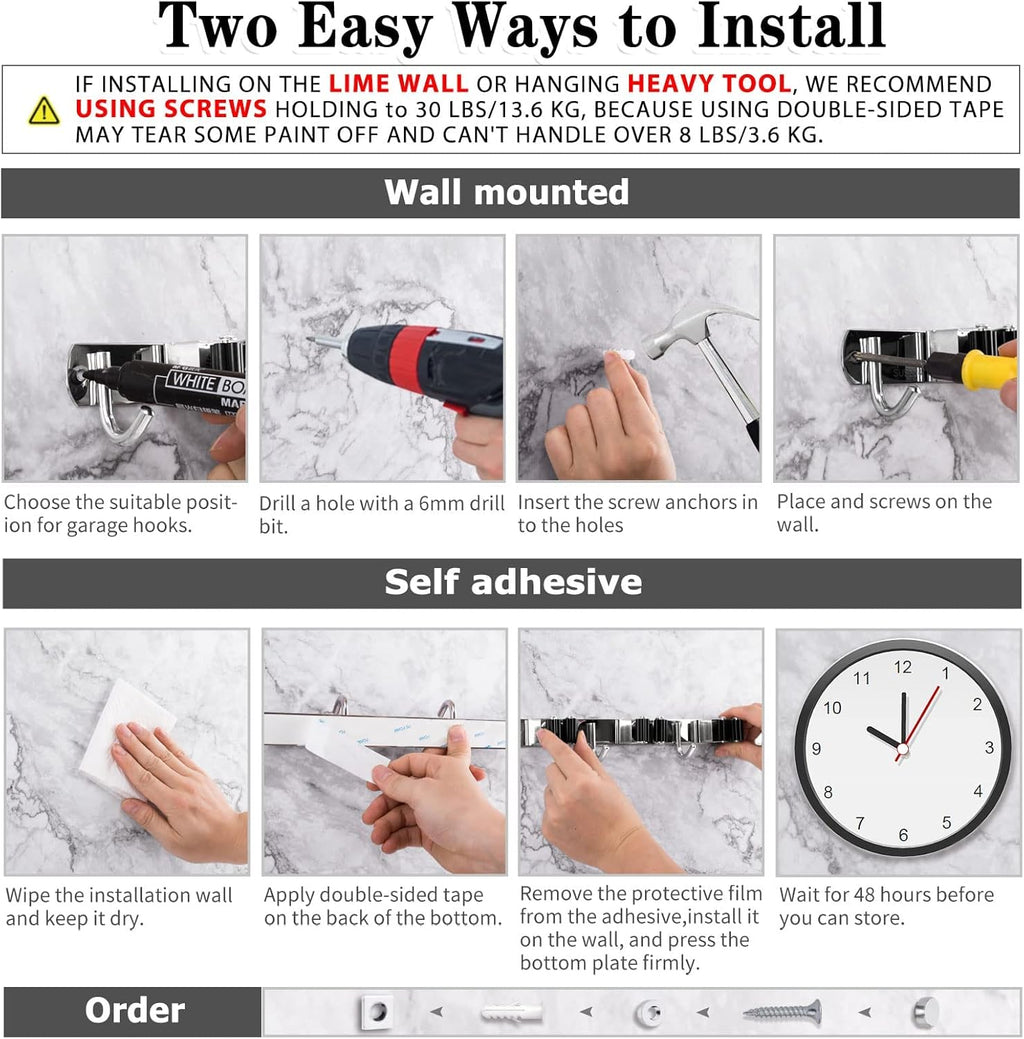 AceMining 5 Racks and 4 Hooks Mop and Broom Holder Wall Mount, Broom