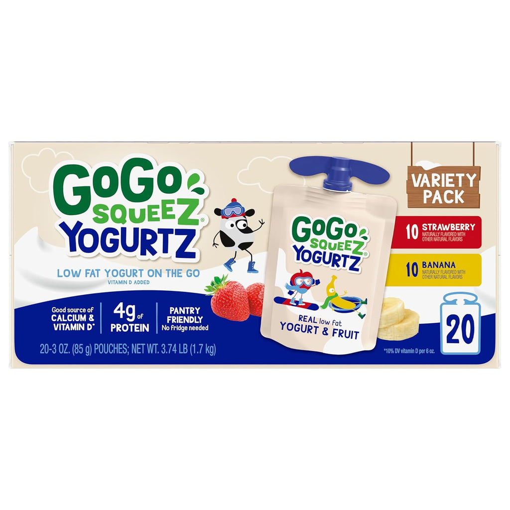 GoGo squeeZ yogurtZ Variety Pack, Strawberry & Banana, 3 oz (Pack of 20)