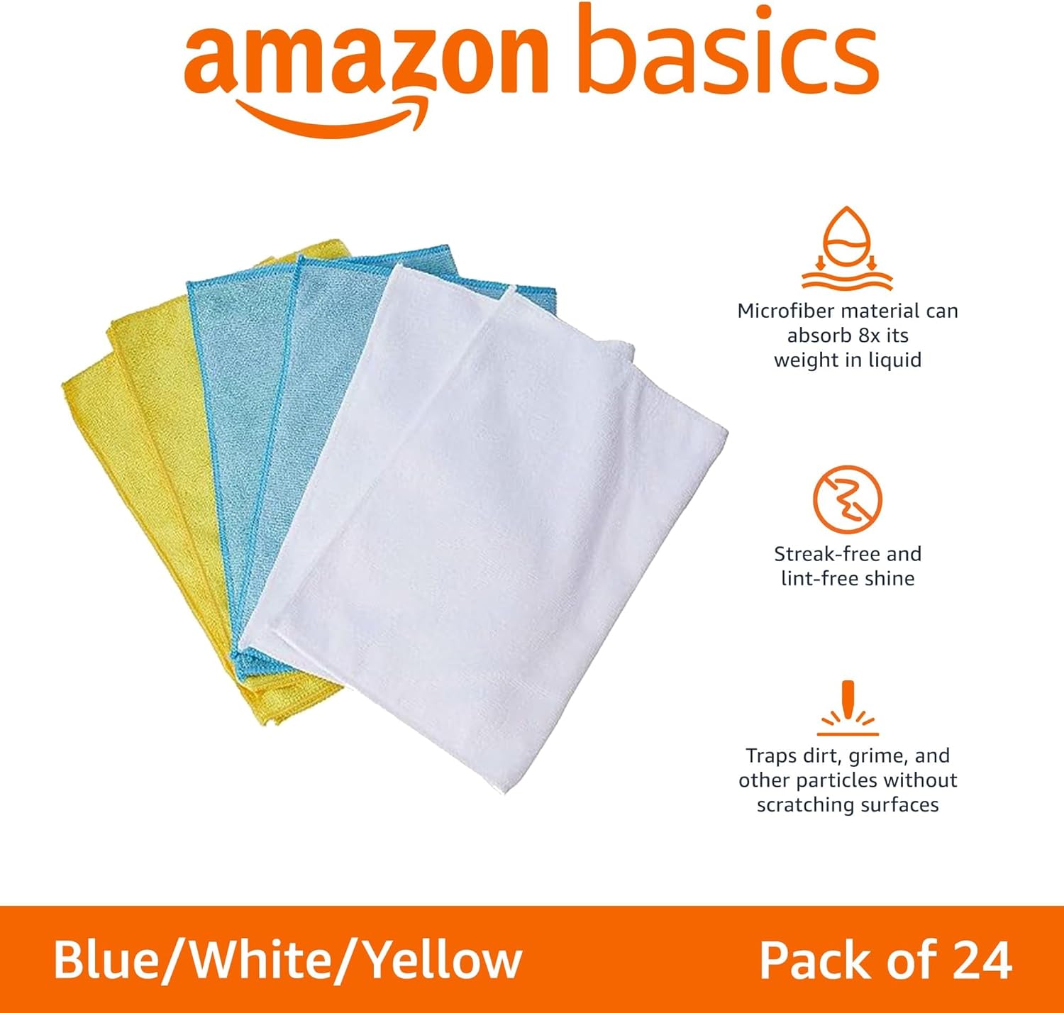 Amazon Basics Microfiber Cleaning Cloths, Ultra Absorbent, Lint Free, Streak