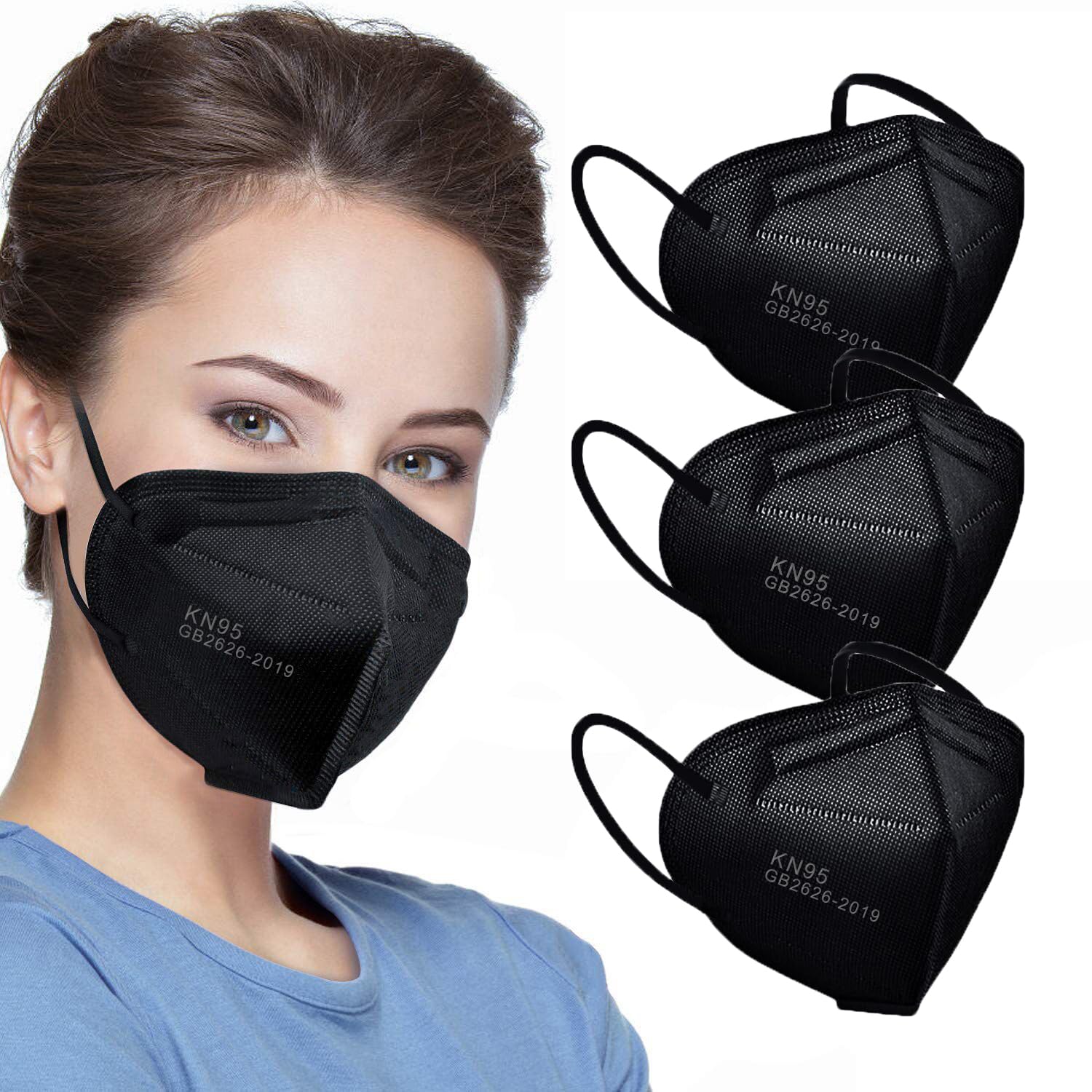 LEMENT 50pcs KN95 Face Mask Black 5 Layer Cup Dust Safety Masks Filter Efficiency‰ä´95% Breathable Elastic Ear Loops Black Masks