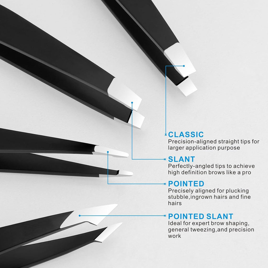 Pefei Tweezers Set - Professional Stainless Steel Tweezers for Eyebrows