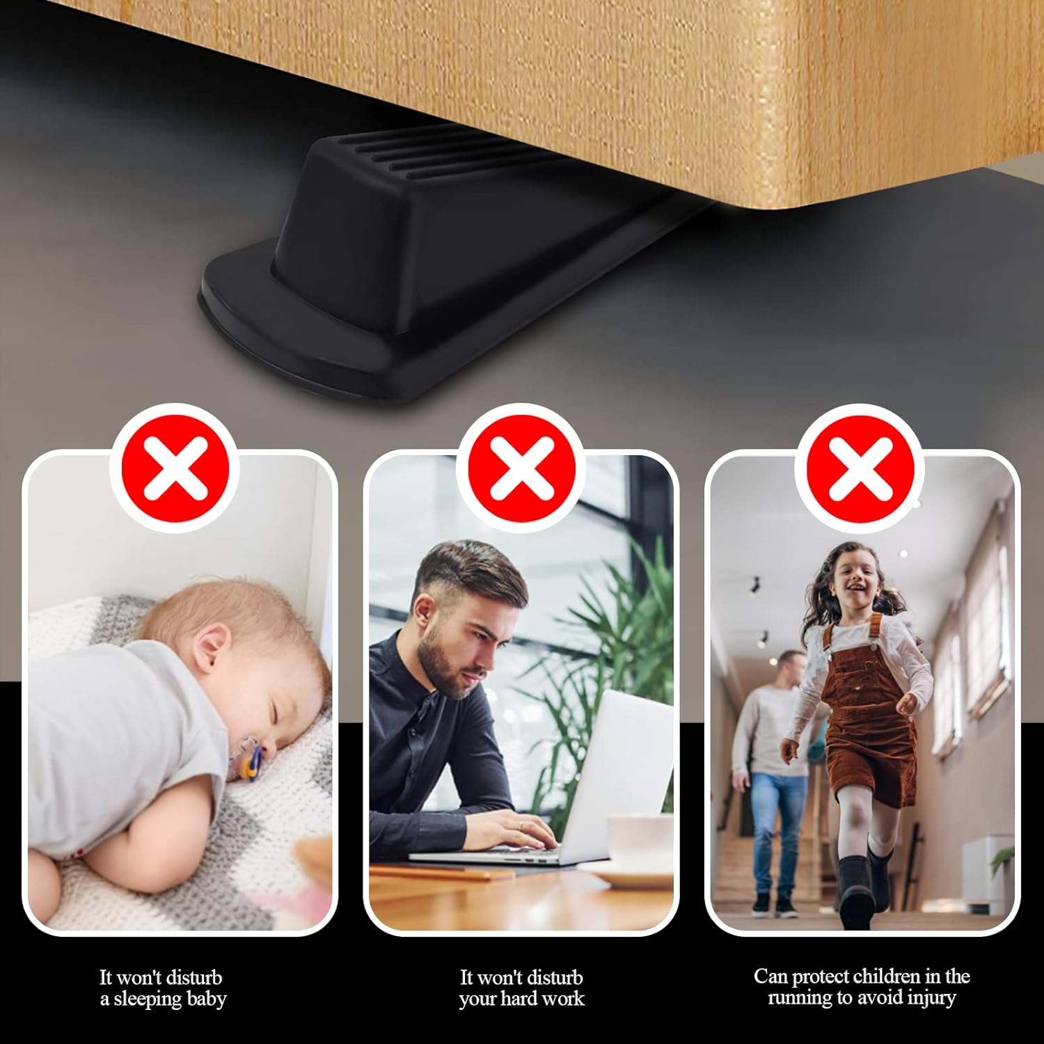 4 Pack Door Stoppers, Rubber for Bottom of Door, Rubber Door Stopper Wedge, Sturdy Stackable Door Stops for Floor