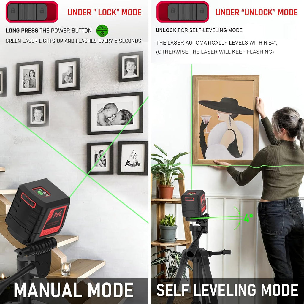Motovera Self Leveling Laser Level 100ft, Green Cross Line with Tripod, 4