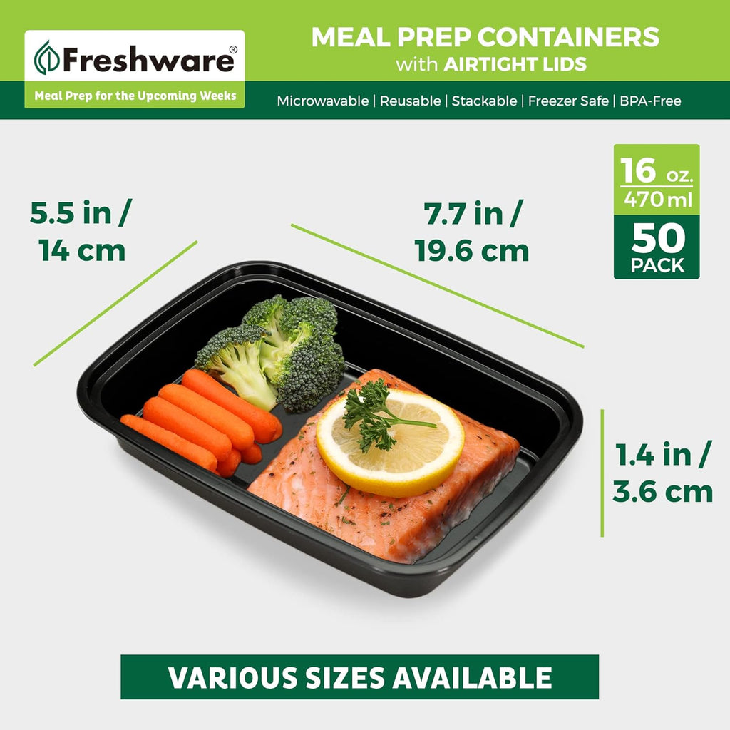 Freshware Meal Prep Containers 50 Pack 1 Compartment Food Storage Containers
