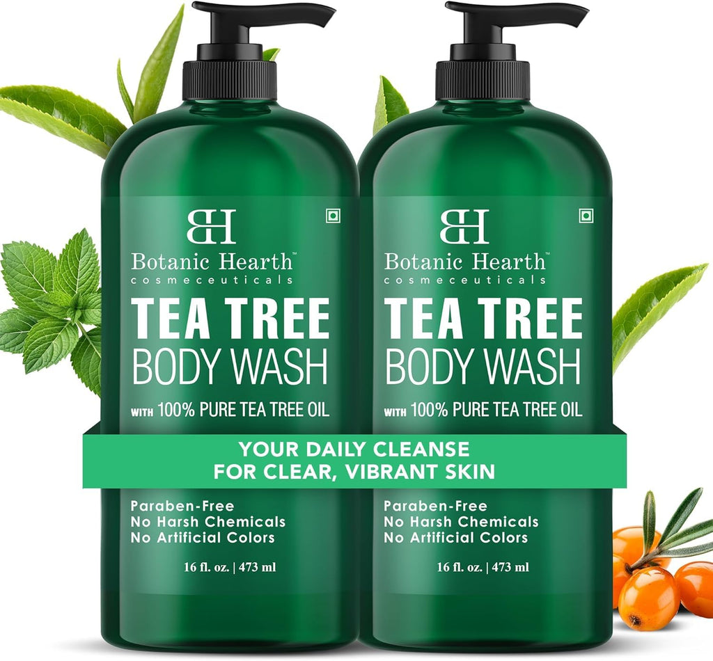 Botanic Hearth Tea Tree Body Wash 16 fl oz (2 Pack) Natural Antifungal & Odor Control Shower Gel for Acne, Athlete‰۪s Foot, Ringworm, Jock Itch, Healthy Skin, Sulfate & Paraben Free, for Men & Women