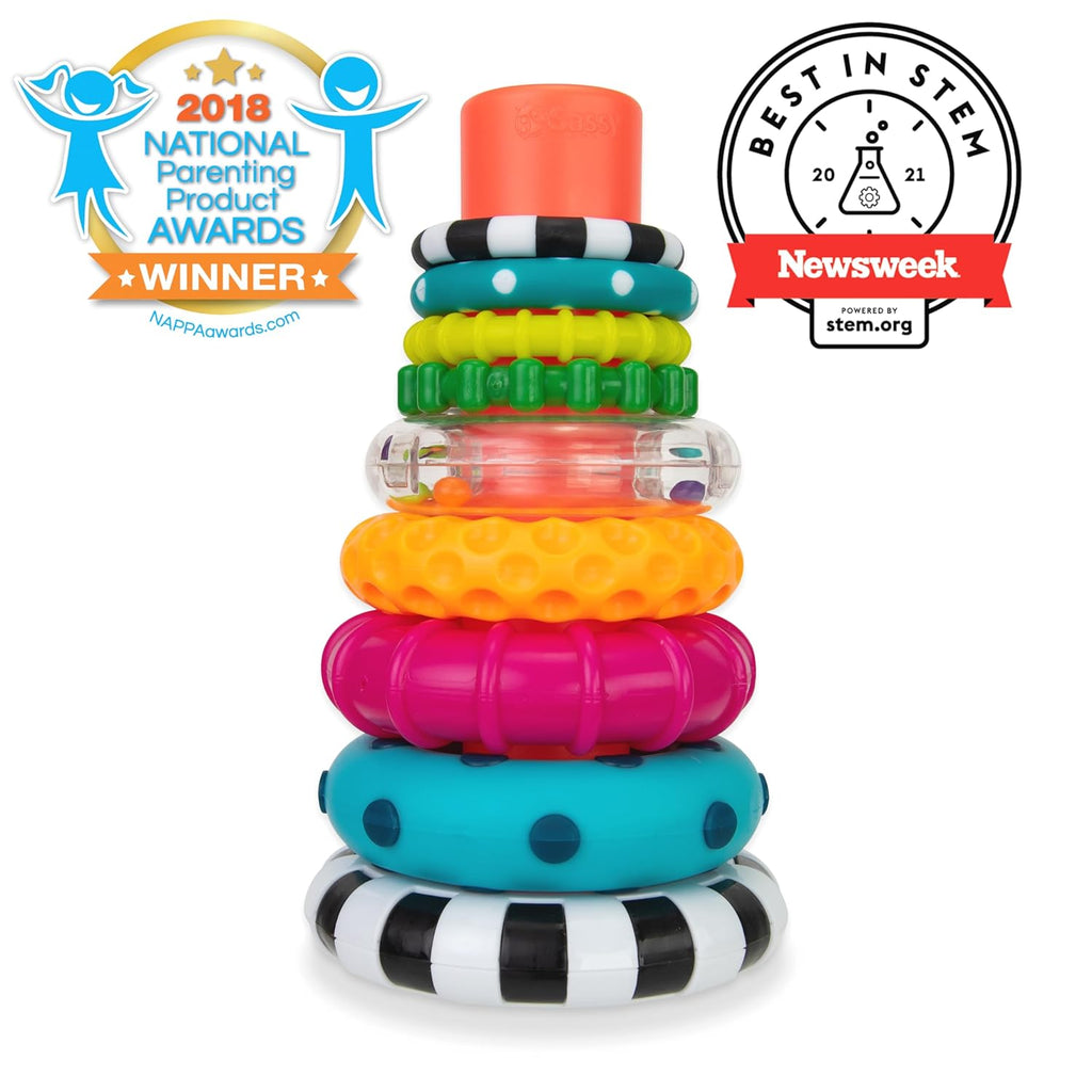 Sassy Stacks of Circles Stacking Ring STEM Learning Toy, Age 6+ Months, Multi, 9 Piece Set