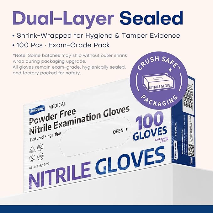 Supmedic Medical Soft Max‰ã¢ Nitrile Disposable Gloves, 100 Ct Latex-Free Powder-Free Food Safe Cooking Cleaning Lab Exam Glove