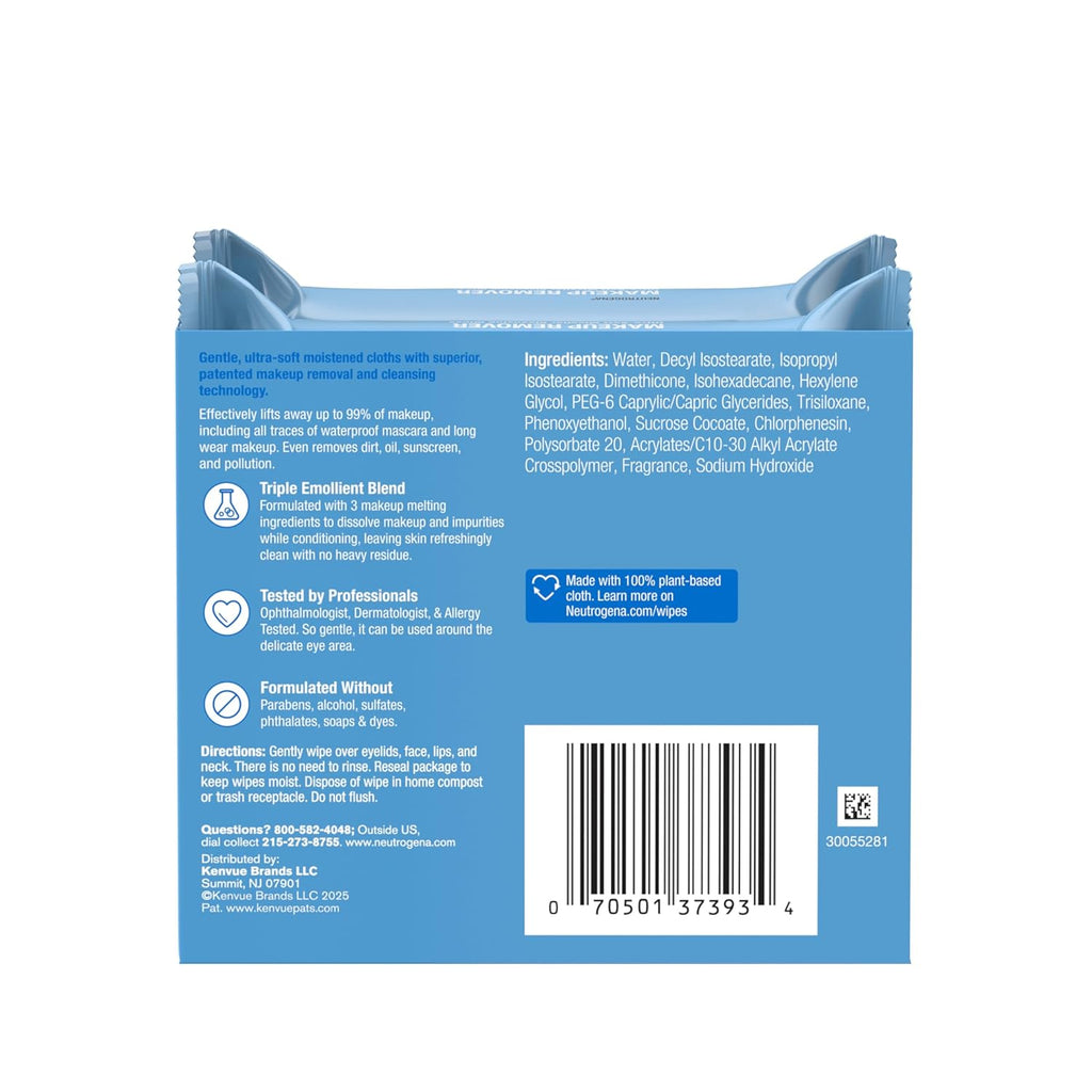 Neutrogena Makeup Remover Wipes Micellar Alcohol-Free Face Towelettes Remove