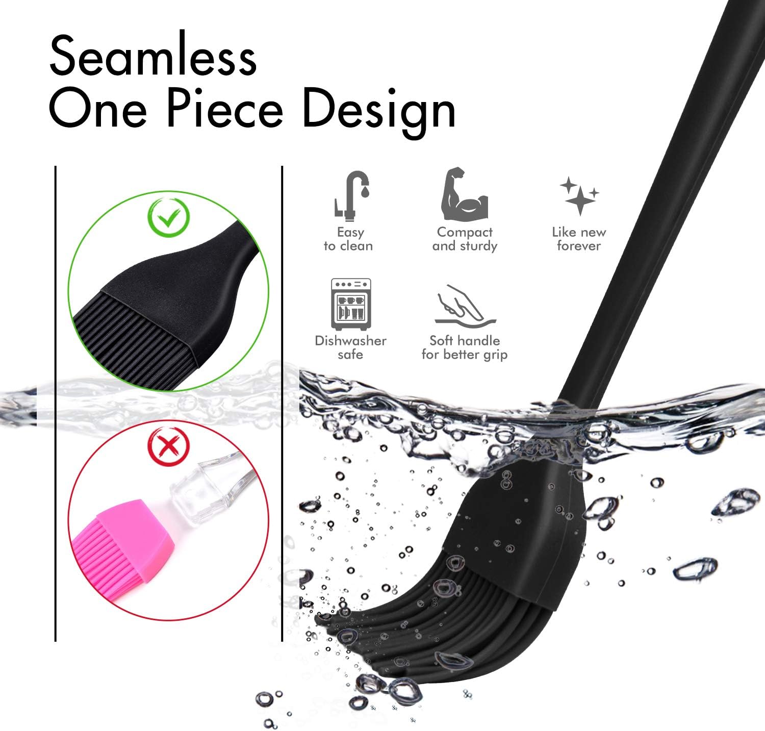 HOTEC 600‰ãä Heat Resistasnt Basting Brushes, BPA Free Silicone Pastry Brush, Spread Oil Butter Sauce Marinades for BBQ Grill Barbecue Baking Kitchen Cooking Dishwasher Safe (Black 2)