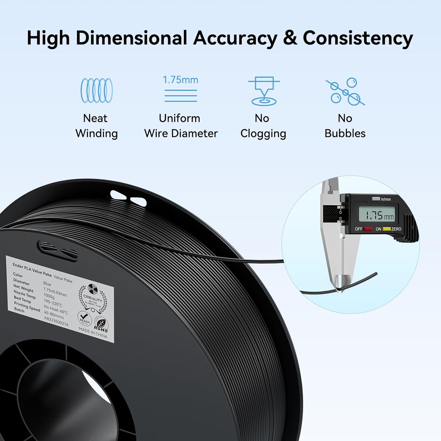 Creality 2kg Black & White PLA 1.75mm Filament Bundle for 3D Printing with