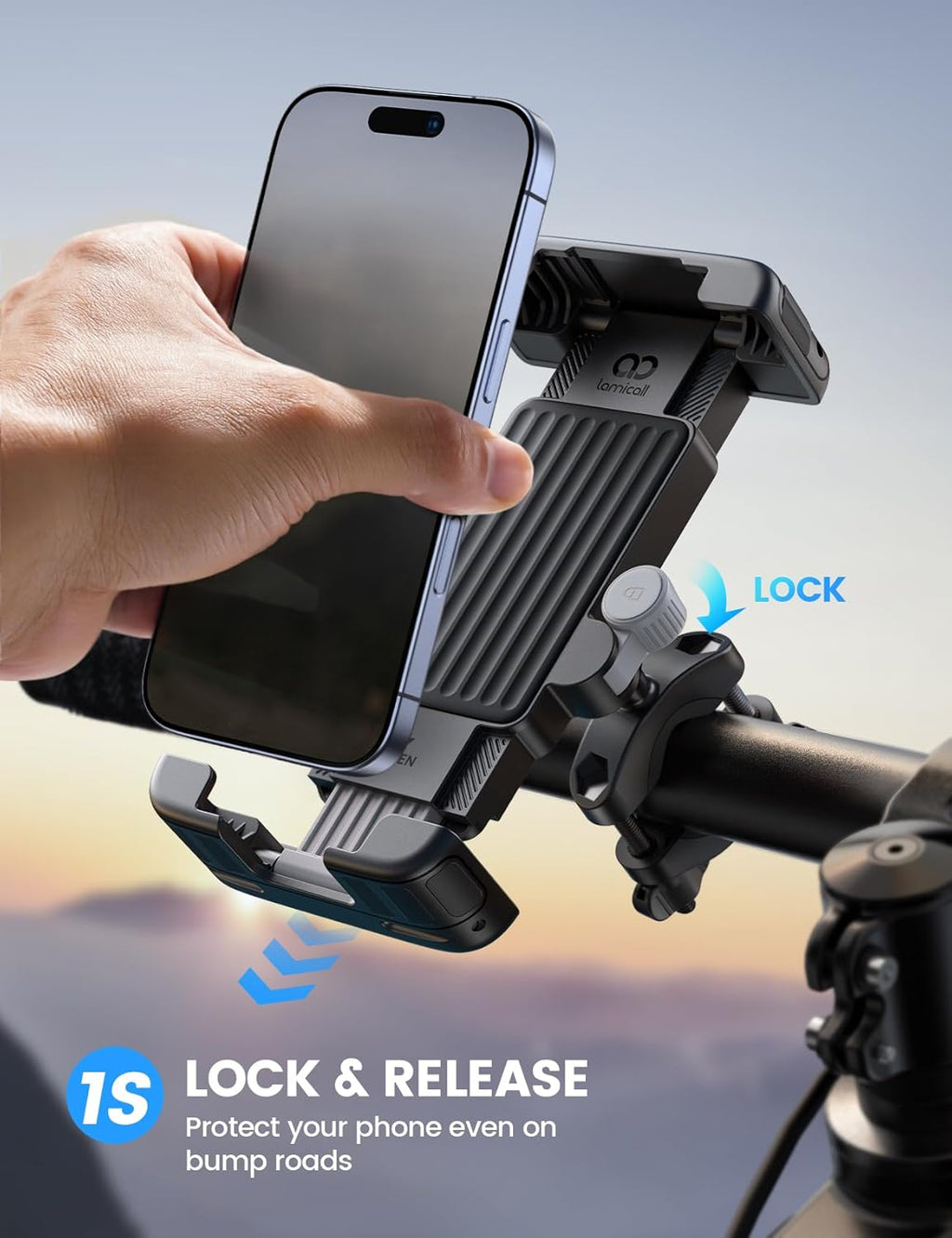 Lamicall Bike Motorcycle Phone Mount - 1s Quick Lock Bike Cell Phone Holder