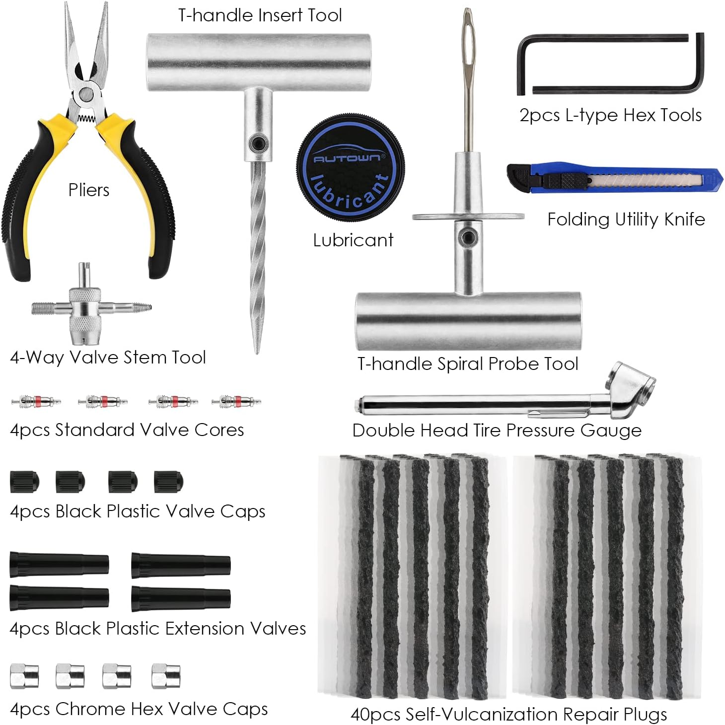 AUTOWN Tire Repair Kit - 68pcs Heavy Duty Tire Plug Kit, Universal Tire