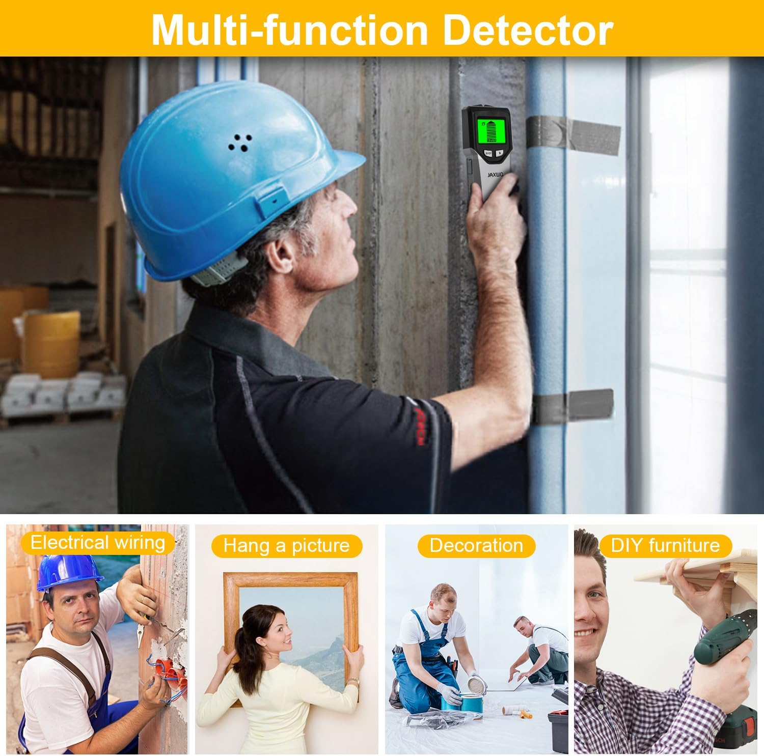 Stud Finder Wall Scanner - 5 in 1 Stud Finder Tool w/Smart Chip and HD LCD Display, Stud Detector Beam Finders for the Center and Edge of Wood AC Wire Metal Studs Joist Pipe (‰Û?Silver Plate)