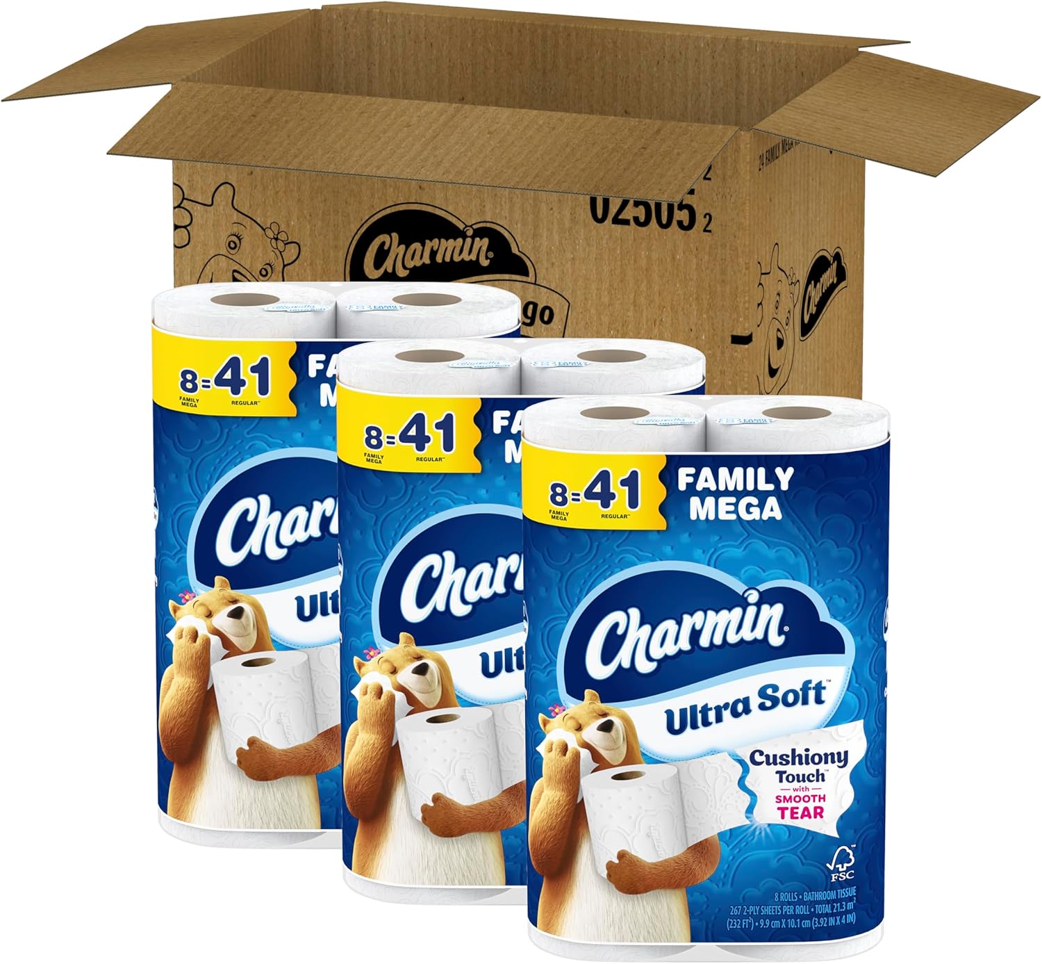 Charmin Ultra Soft Cushiony Touch Toilet Paper, 24 Family Mega = 123 Regular