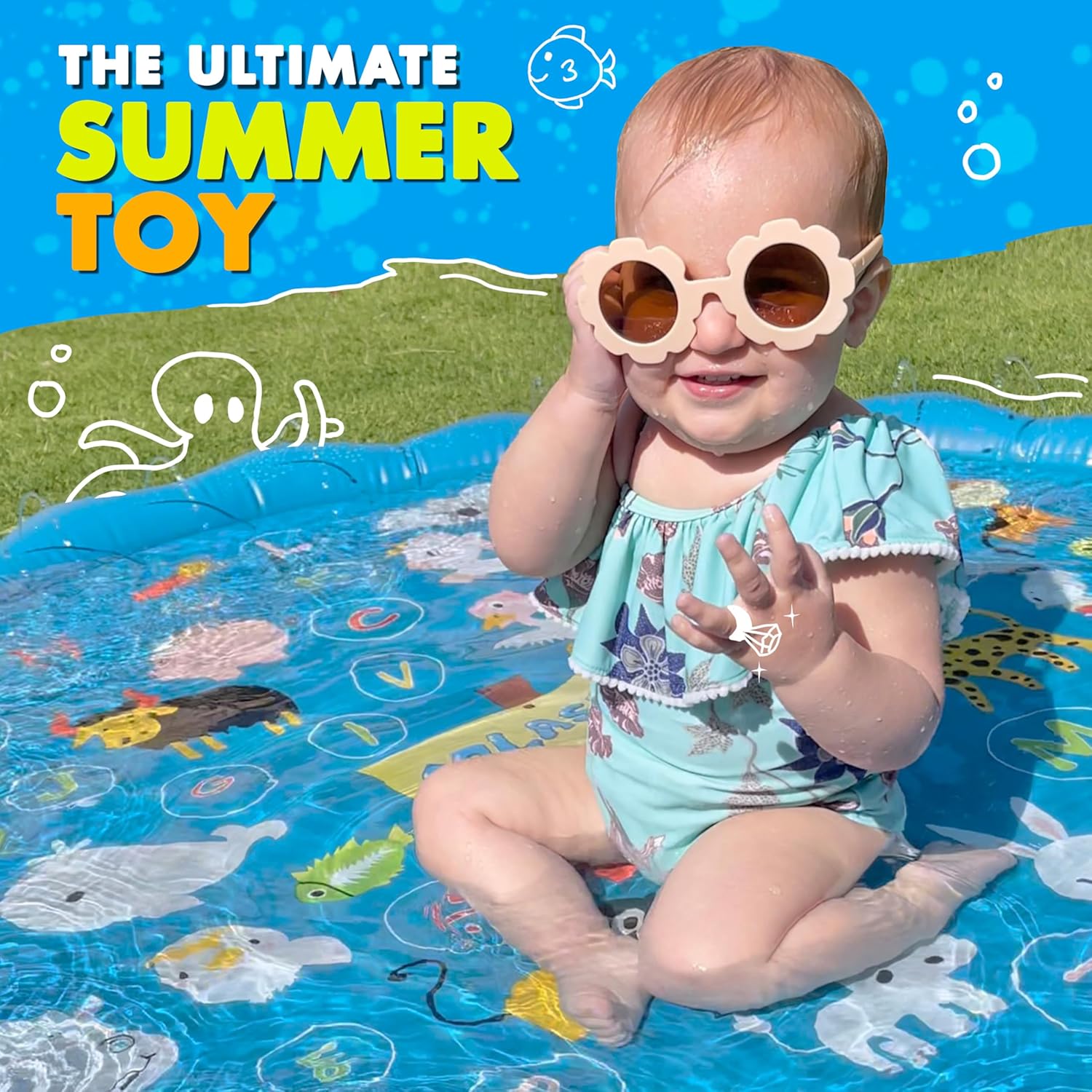 SplashEZ 3-in-1 Splash Pad, Sprinkler for Kids & Baby Pool for Learning ‰ÛÒ Toddler Sprinkler Pool, 60‰۪‰۪ Outside Water Toys ‰ÛÒ ‰ÛÏfrom A to Z‰۝ Outdoor Play Mat for Babies & Toddlers