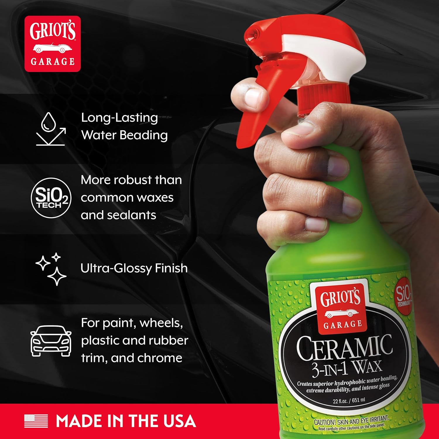 Griot‰۪s Garage Ceramic 3-in-1 Wax, SiO2 Spray for Cars, Trucks, and RV‰۪s, Provides Protection and Water Beading on Paint, Wheels, Plastic, Rubber Trim, Chrome, and More, 10978, 22 oz