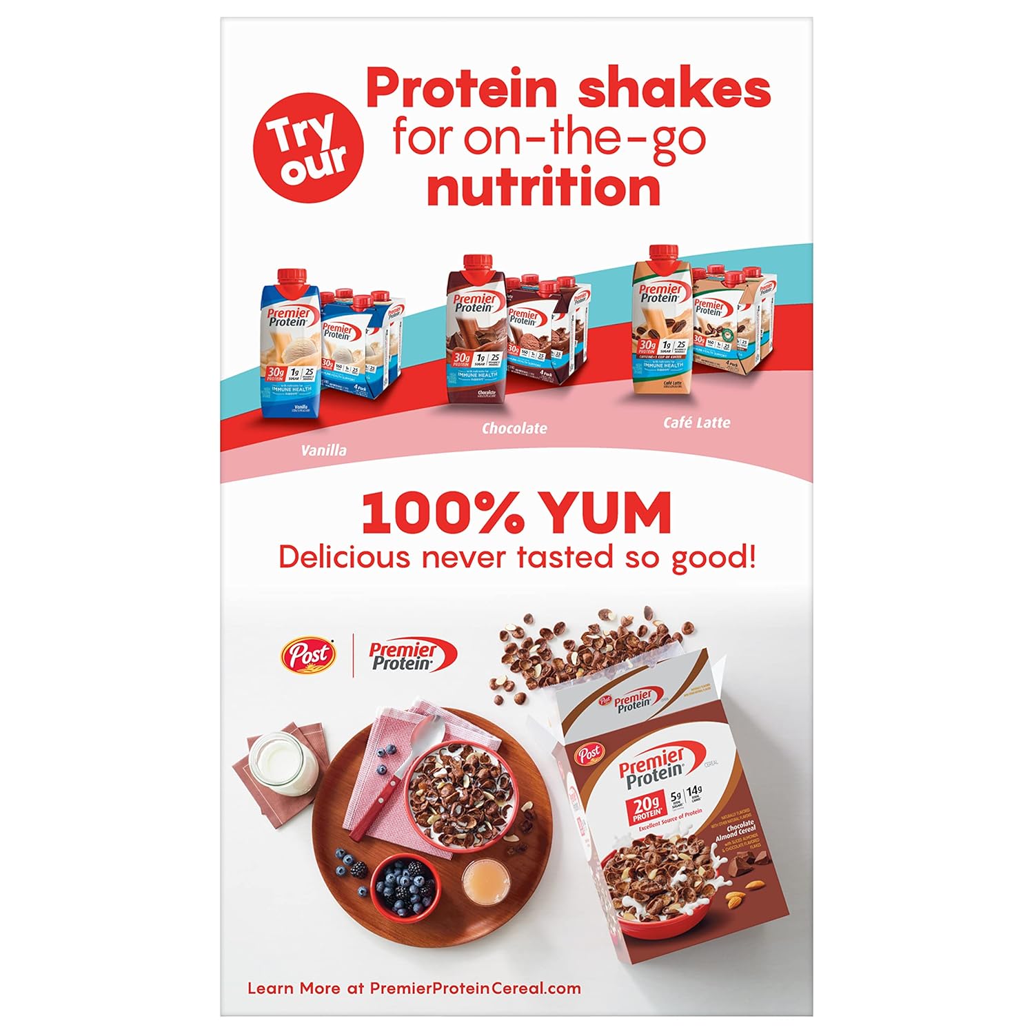Premier Protein Mixed Berry Almond Cereal, Protein Cereal Flakes Mixed with
