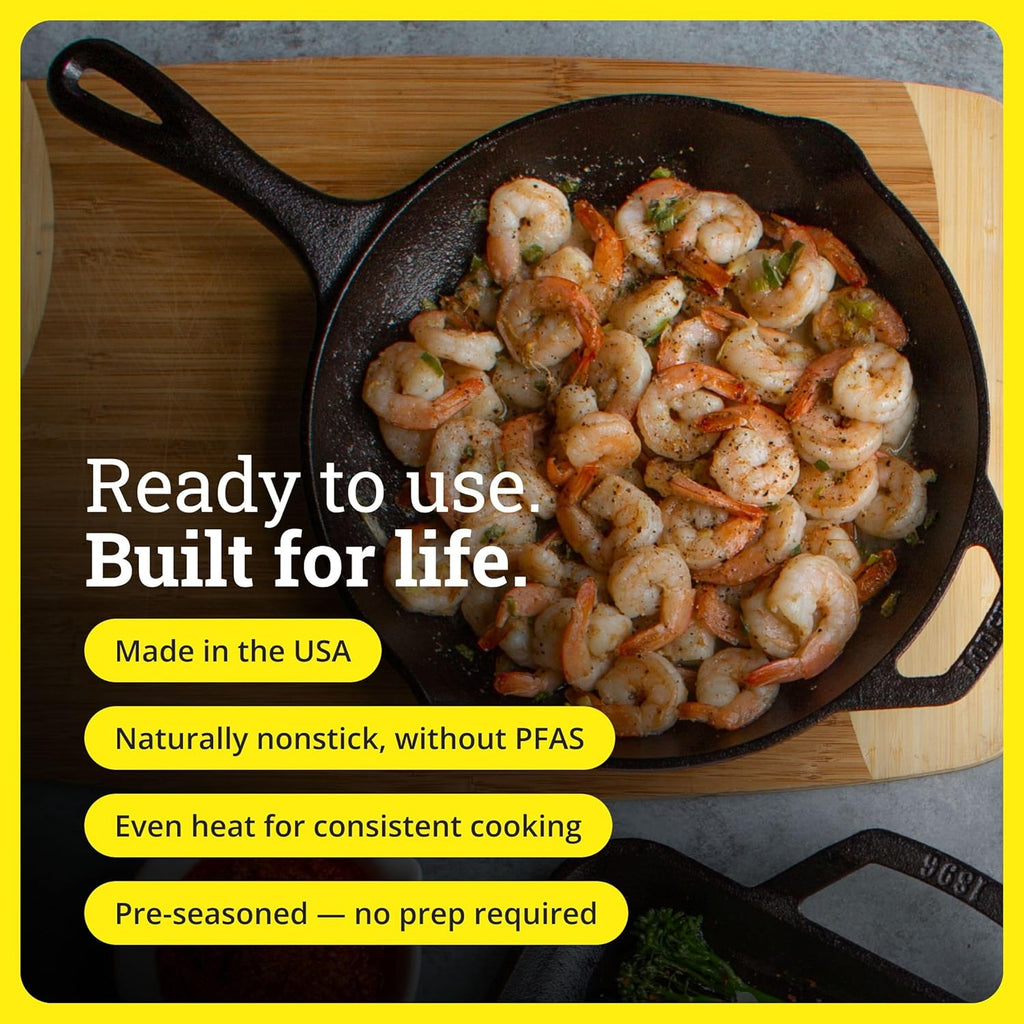 Lodge Seasoned Cast Iron Skillet - PFAS-Free, Non-Toxic Cookware - Use with