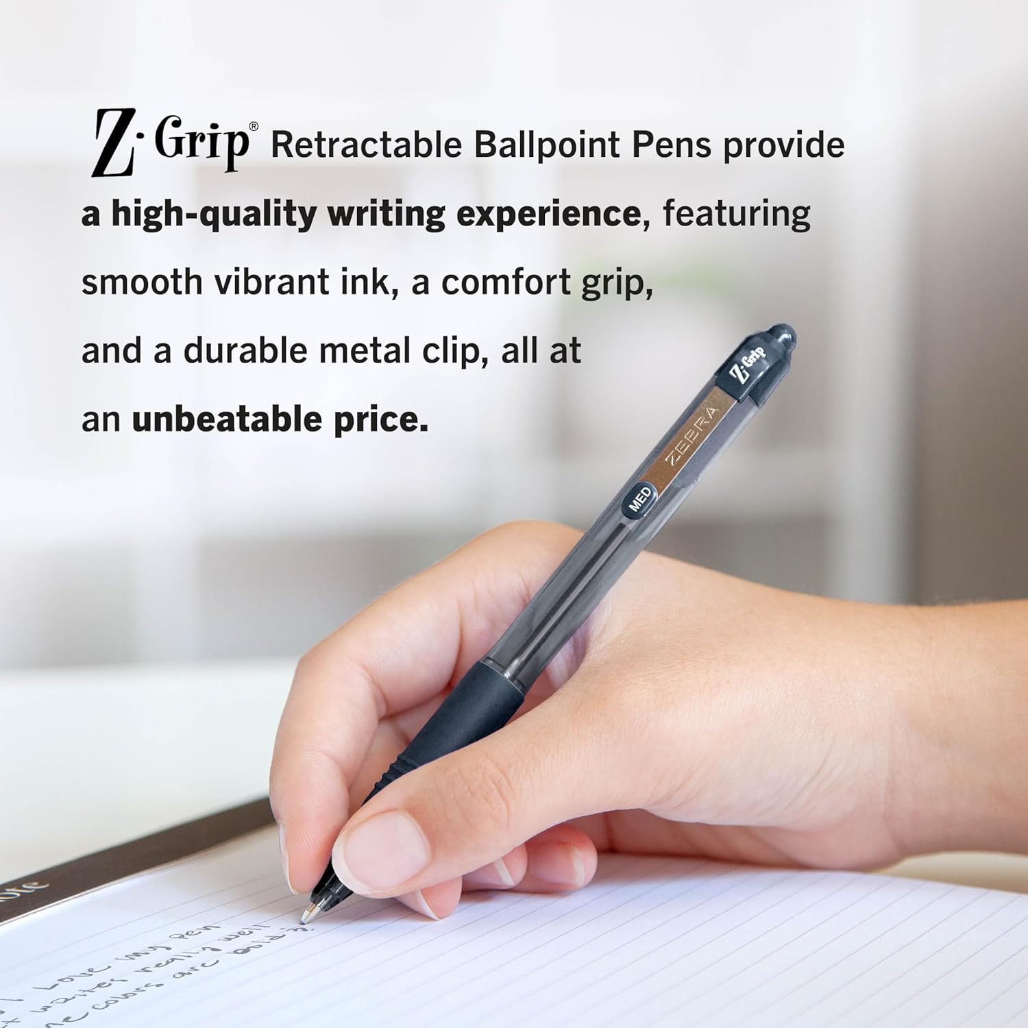 Zebra Pen Z-Grip Retractable Ballpoint Pen, Smooth-Flowing Black Ink, 1.0mm Medium Point, School & Office Supplies, Ideal for Note-Taking, Journal and Planner Use, 18-Pack (22218)